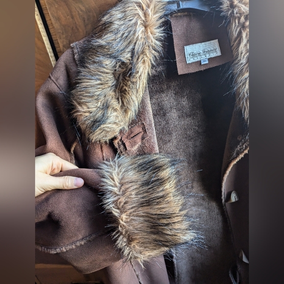 Brown Faux Fur Trim Coat - Picture 4 of 5